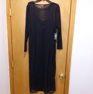 NWT Vince Camuto Black Maxi Dress w/Cheetah Mesh Overlay XL Firm Price